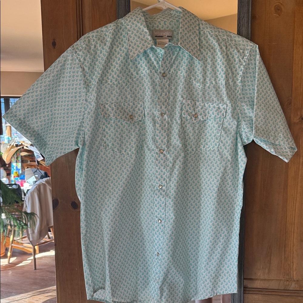 Wrangler Light Blue Patterned Short Sleeve Shirt